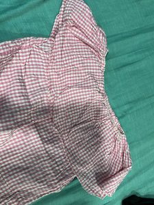 Pink Gingham Puff Sleeve jumpsuit
