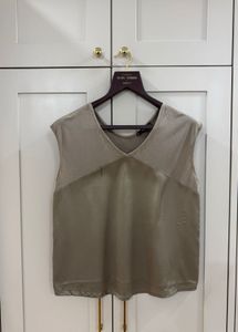 MANGO Satin & Cotton Classy Top - Olive Green