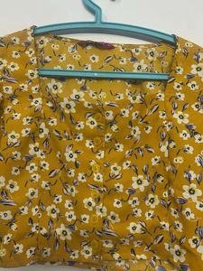 Yellow Floral Print Cropped Top