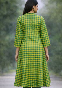 Green &amp; Yellow Checkered Kurta