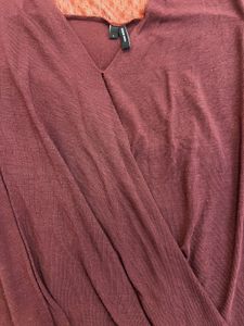 Burgundy V-Neck Wrap Top with Lace Detail