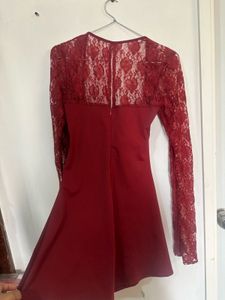 Red Lace Long Sleeve Mini Dress