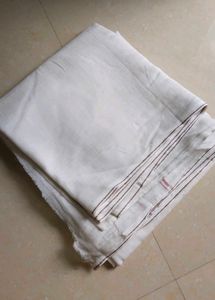 New White Cotton Dhoti with Maroon Border – Unused