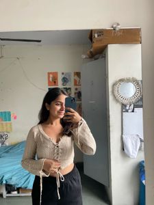 Lace-Up Knit Crop Top