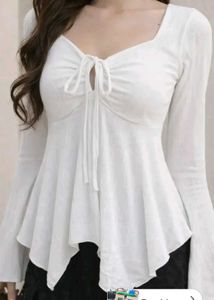 Chic White Tie-Front Flared Sleeve Top