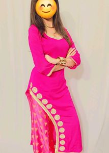 Vibrant Pink Kurta Set with Gold Embellishments