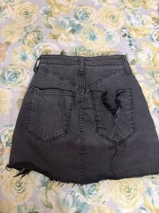 Stylish Grey Denim Mini Skirt with inbuilt shorts