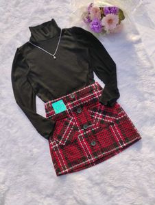 💋Free Shipping Turtleneck & Plaid Mini Skirt💋
