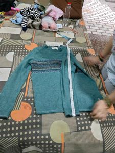 Cozy Teal Fair Isle Knit Sweater