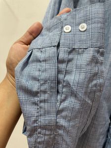 Men's Blue Checked Formal Long Sleeved Shirt