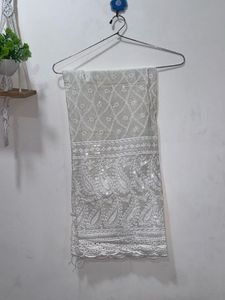 Elegant White Chikankari Dress with pajamas