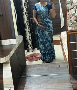Elegant Blue Printed Saree