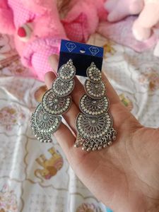 Oxidized Silver Jhumka Earrings