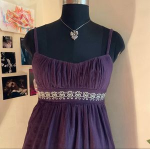 Elegant Plum Ruched Dress with Embellished Waist