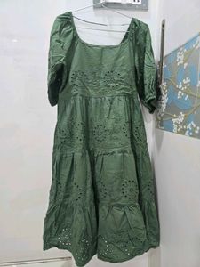 Chic Olive Green Tiered Eyelet Dress