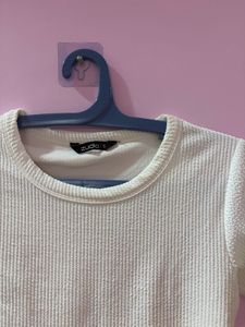 Cream Textured Cropped Top