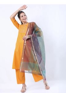 Bright Yellow Kurta Set with Translucent Dupatta