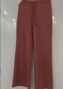Pink Ribbed Wide Leg Trousers