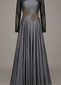 Elegant Grey & Black Gown with Embellishments