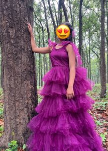 Purple Tulle Tiered Gown