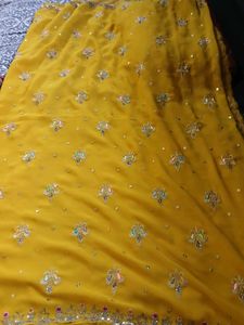 Embroidered Yellow Saree