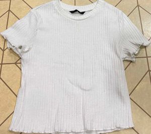 White Ribbed Lettuce Hem Top
