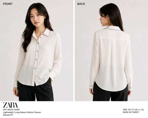 Zara Off-White Long Sleeve Button Shirt
