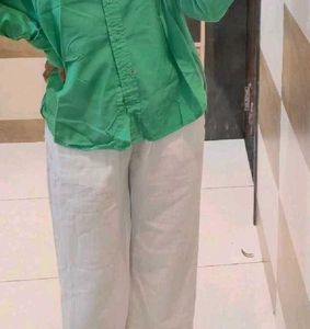 White linen blend pants