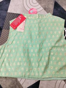 Light Green Blouse with Gold Print
