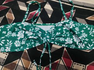 Green Floral Bikini Top