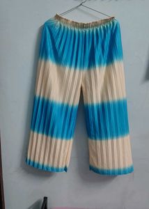 Boho Pleated Palazzo Pants white blue korean