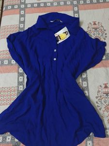 Royal Blue Kurta top with White Buttons