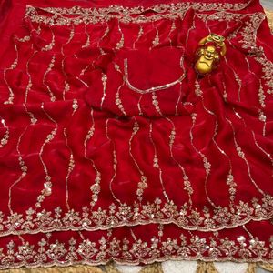 Stunning Red Embroidered Saree