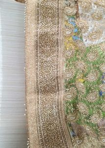 Wedding Saree/Cream And Red Net Saree