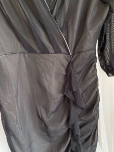 Chic Black Mesh Sleeve Ruched Dress