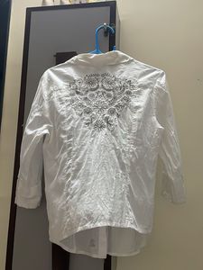 Classic White Button-Up Shirt with embroidery