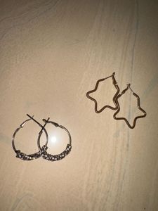 COMBO 2 Pairs of Trendy Hoop Earrings Rhinestone &