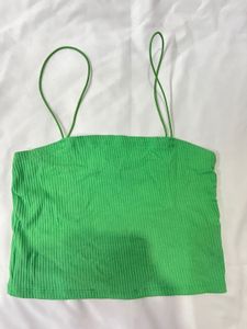 Bright Green Ribbed Crop Top
