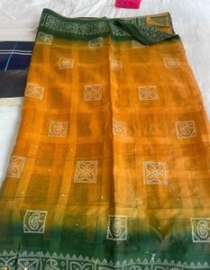Vibrant Orange & Green Ombre Saree