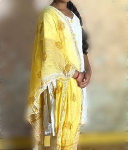 White &amp; Yellow Chikankari Kurta Set