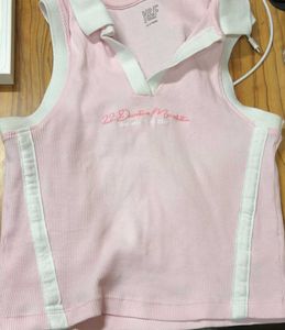 Pink Sleeveless Polo Top