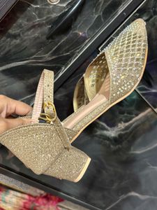 Sparkling Gold Heels with Embellishments