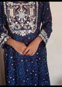 Elegant Navy Bandhni print Kurta with embroidery