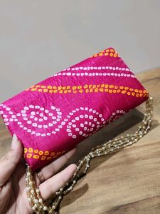 Vibrant Pink Bandhani Clutch Bag