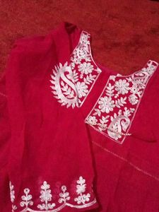 Rani Pink Chikan Work  Embroidered Kurti