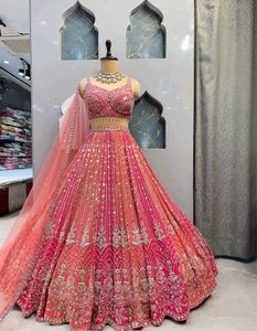 Stunning Pink &amp; Orange Embroidered Lehenga