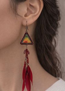 Bohemian Red Feather Drop Earrings