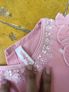 Pink Frill Sleeve Dress Set