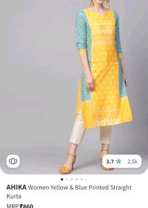 Yellow &amp; Turquoise Print Kurti
