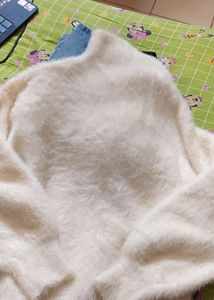 Beautiful White Turtle Neck Fur Sweater